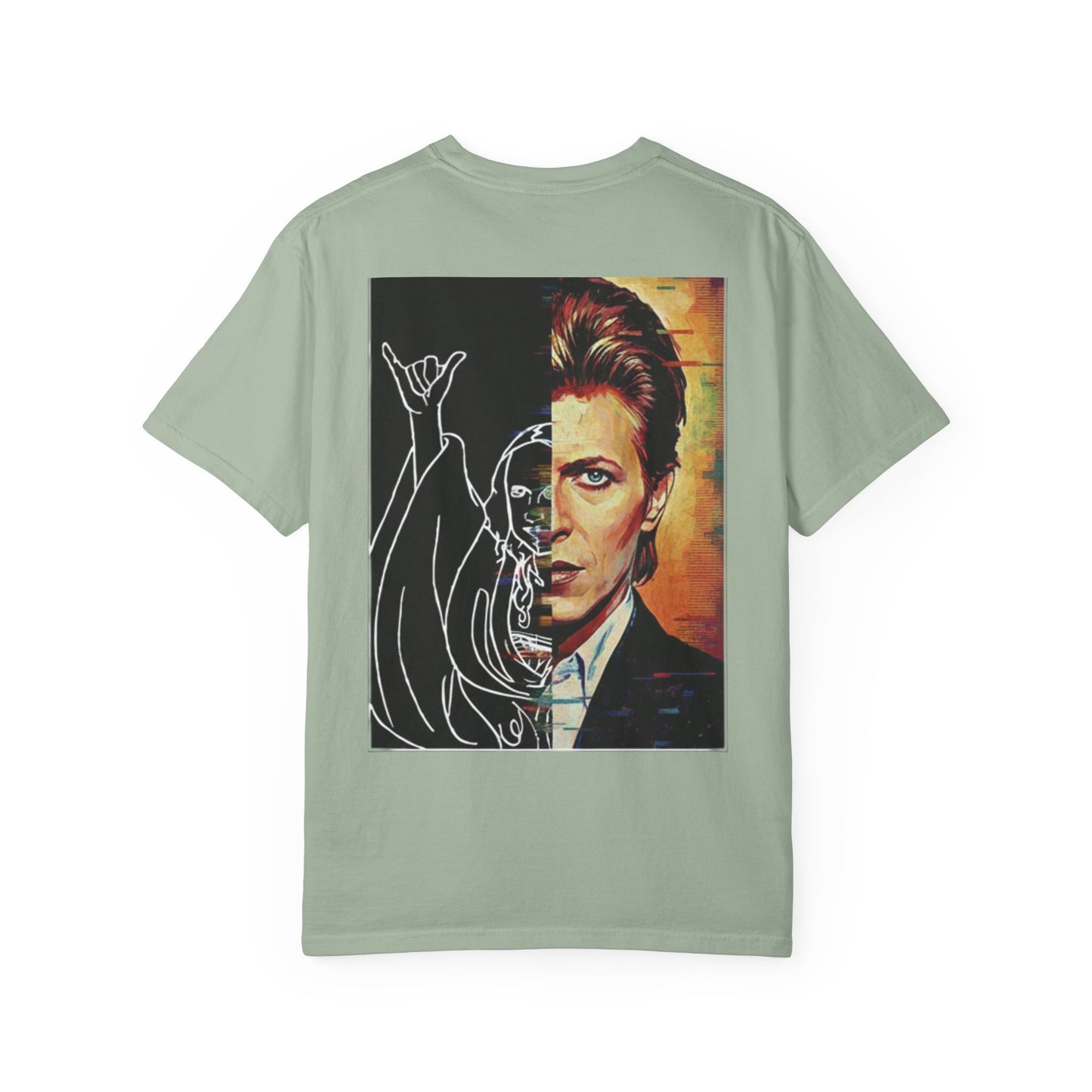Retro Split-Face Portrait Back Print with Chest Logo