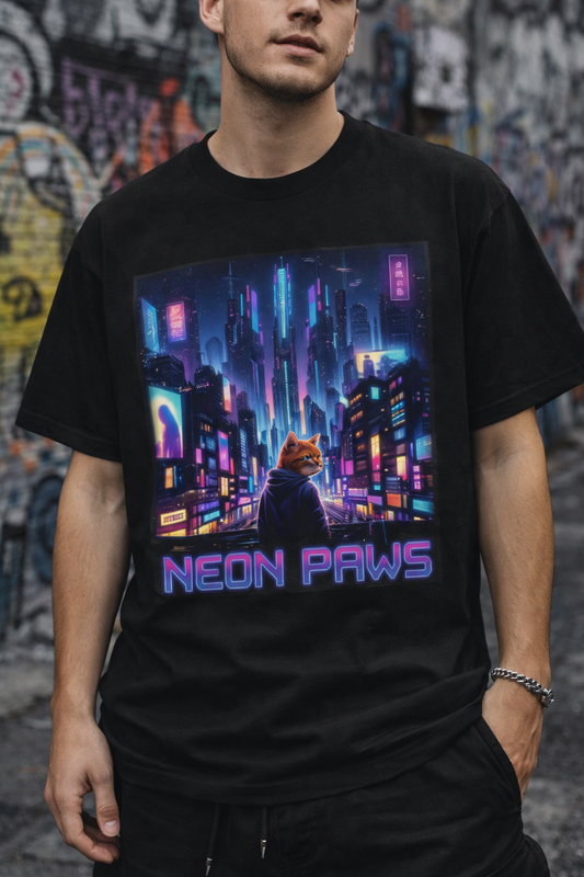 Neon Paws Cyberpunk Cat T-Shirt