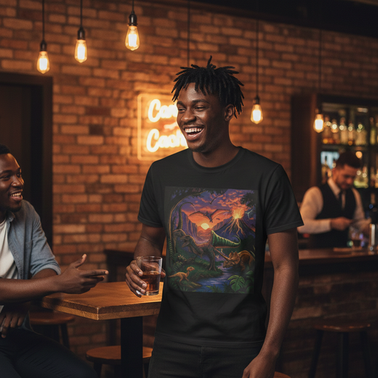 Dinosaur Sunrise T‑Shirt — "It's a New Dawn" Graphic Tee