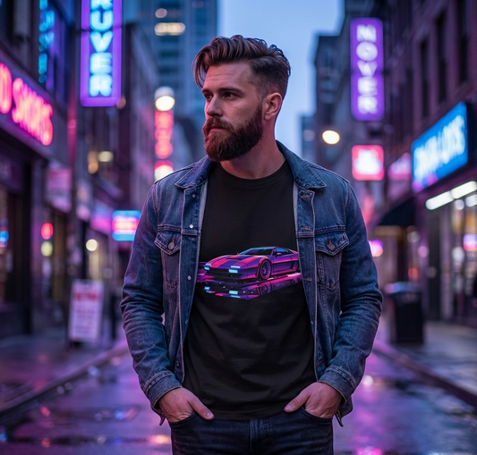 Retro Neon Sports Car T-Shirt — Vaporwave 80s Racing Tee