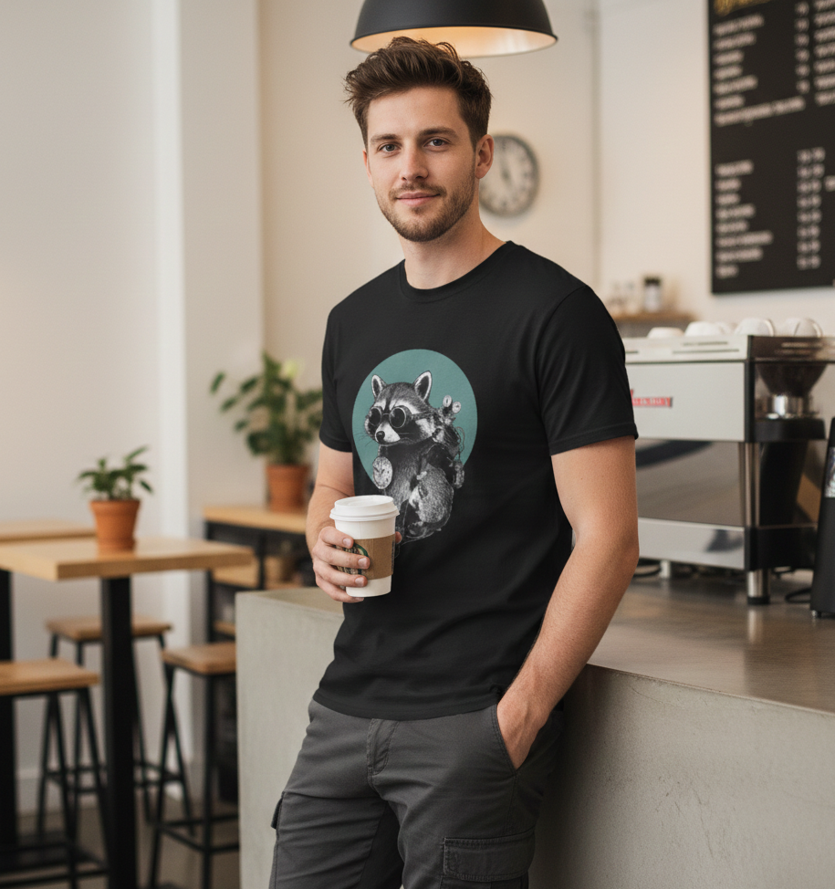 Time Traveler Raccoon T-Shirt — "The Time Traveller's Co-Pilot" Graphic Tee