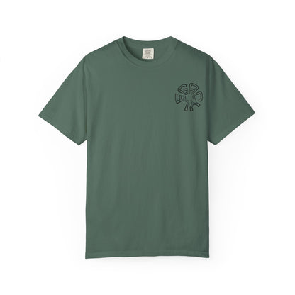 Retro Split-Face Portrait Back Print with Chest Logo