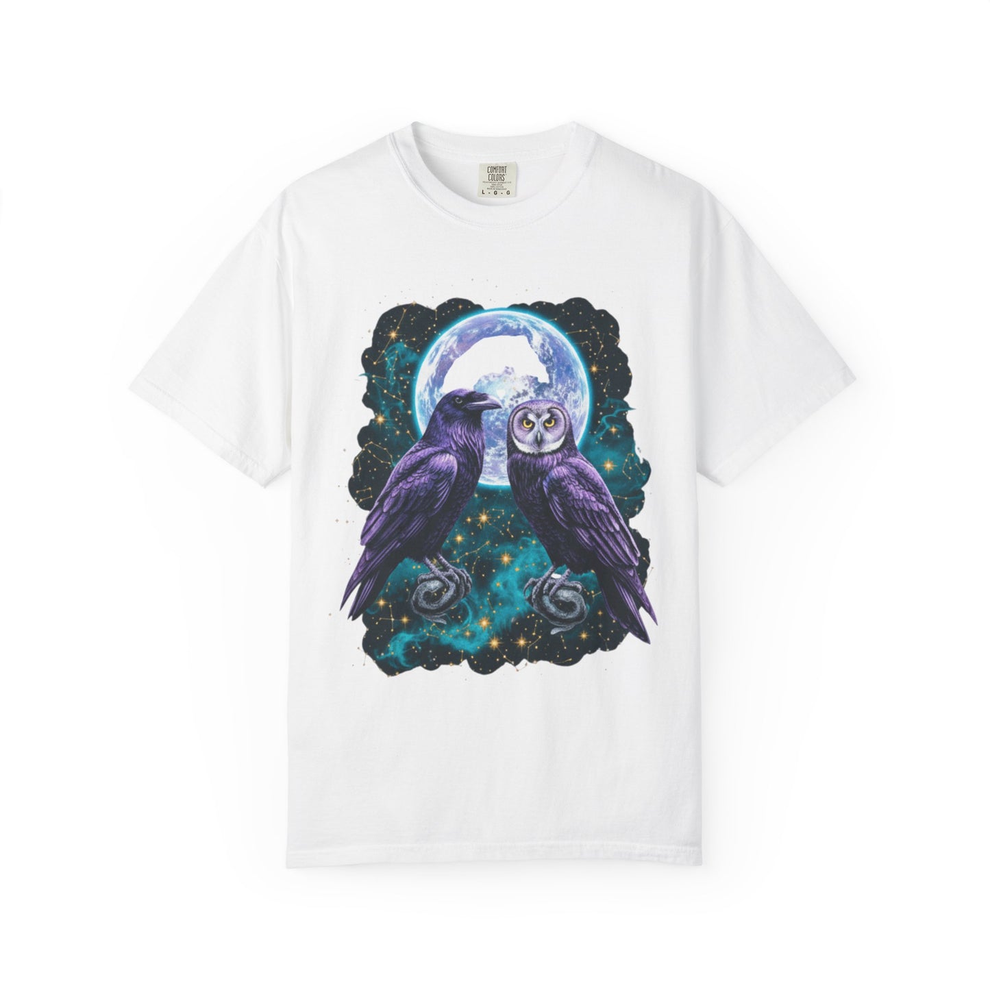 Mystic Night Owls T-Shirt — Moonlit Raven & Barn Owl Graphic Tee